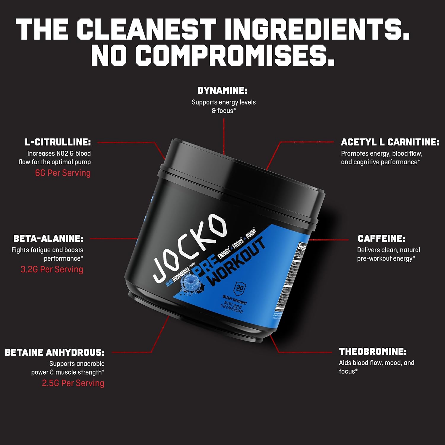 Jocko Fuel Ultimate Pre-Workout Powder Drink for Men & Women - High-Stim Sugar-Free Nootropic Blend - Blue Raspberry Flavor with 200mg Caffeine