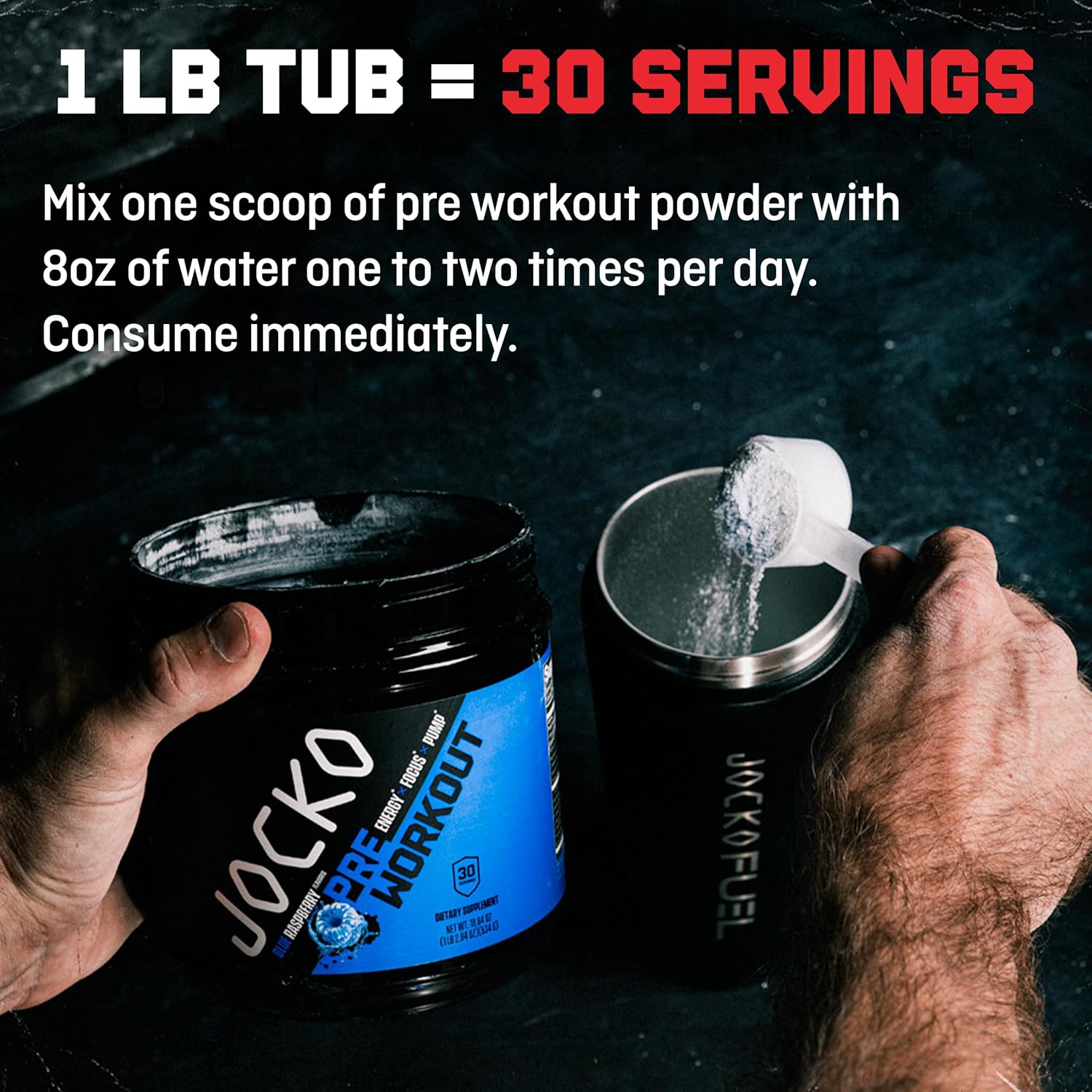 Jocko Fuel Ultimate Pre-Workout Powder Drink for Men & Women - High-Stim Sugar-Free Nootropic Blend - Blue Raspberry Flavor with 200mg Caffeine