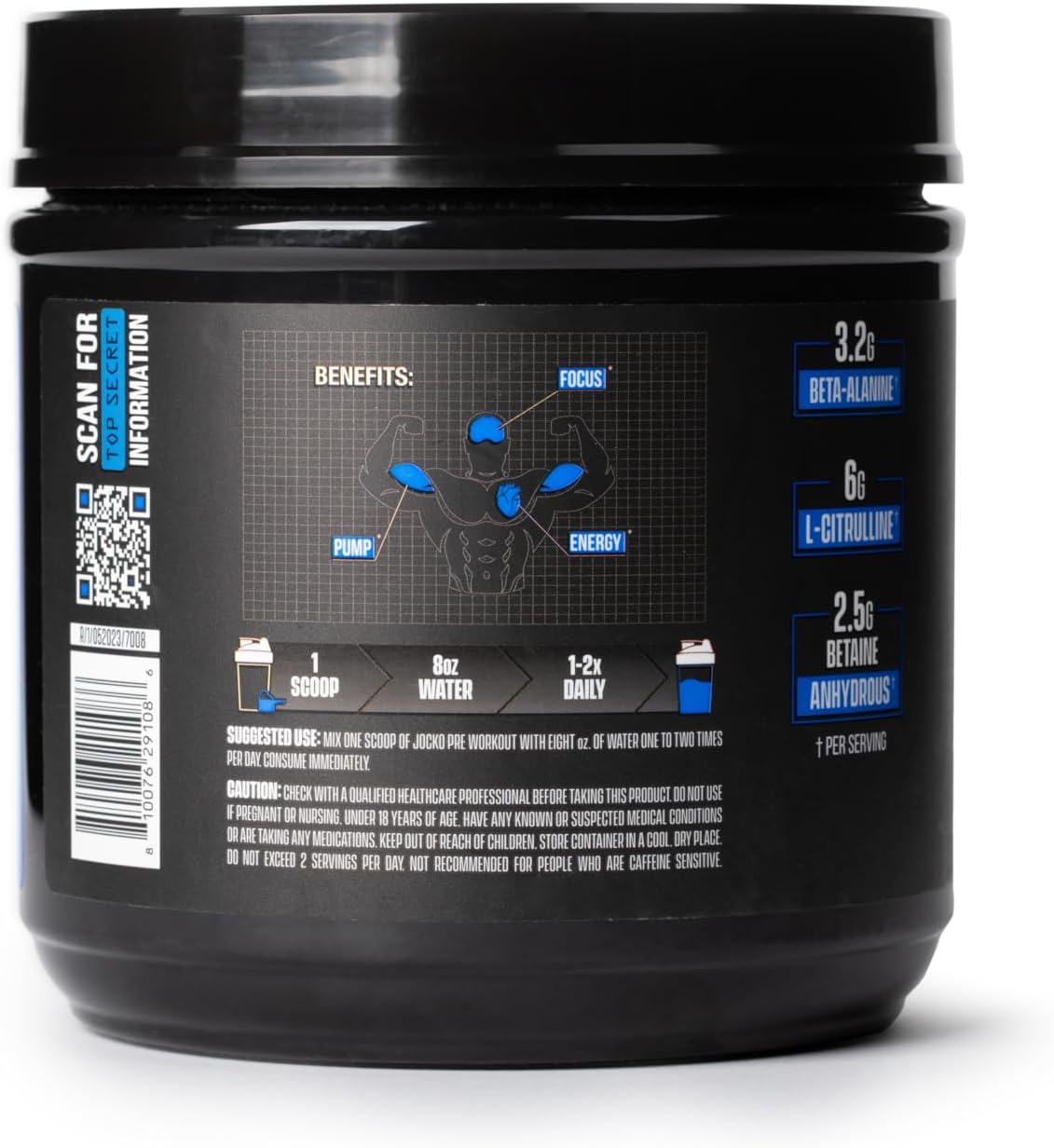 Jocko Fuel Ultimate Pre-Workout Powder Drink for Men & Women - High-Stim Sugar-Free Nootropic Blend - Blue Raspberry Flavor with 200mg Caffeine