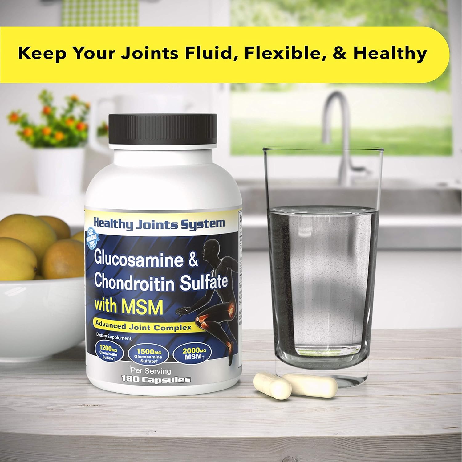 Joint and Bone Health Supplement with Glucosamine, Chondroitin, and MSM for Joint Support and Relief - 180 Capsules