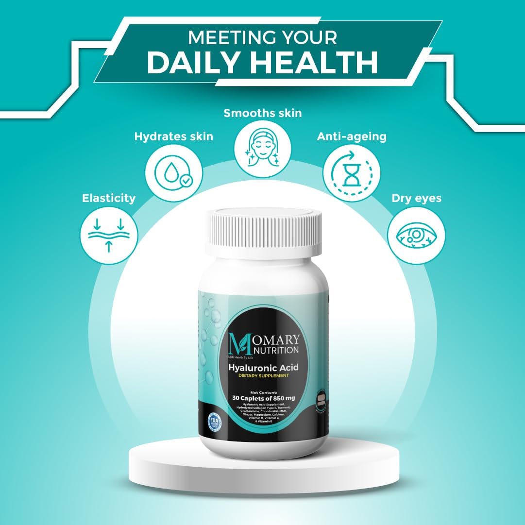 Joint and Skin Hydration Supplement with Hyaluronic Acid, Type II Collagen, Turmeric, Glucosamine, and Chondroitin - 30 Caplets