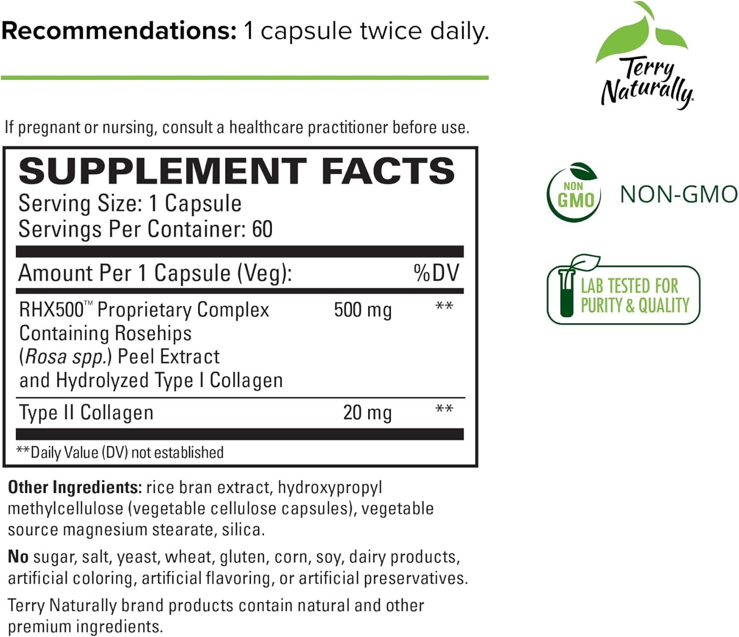 Joint Comfort & Flexibility Support Supplement with Rosehip & Type II Collagen - 60 Capsules