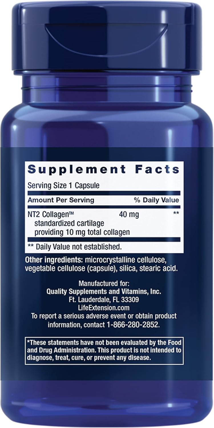Joint Comfort & Mobility Supplement: Life Extension NT2 Collagen™, Gluten-Free, Non-GMO, 60 Small Capsules, 1 Daily