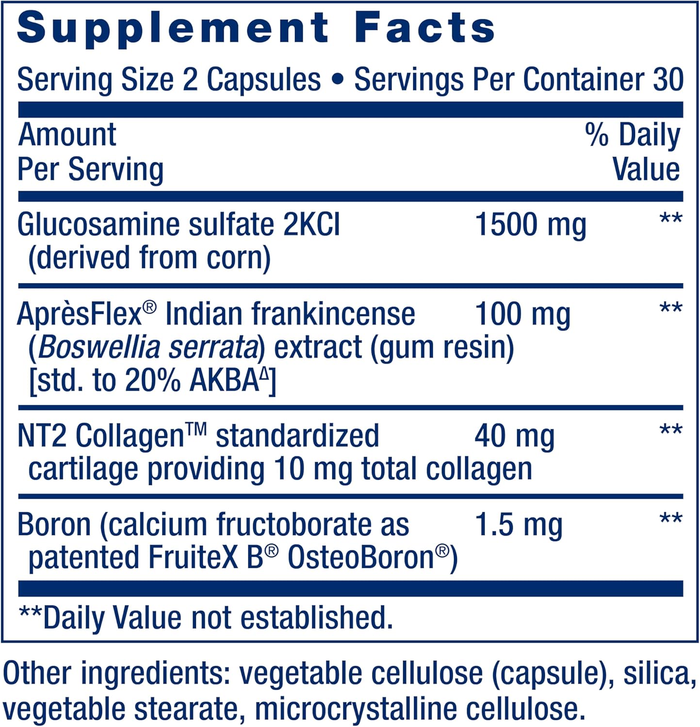 Joint Health Supplement with NT2 Collagen, AprèsFlex, Glucosamine, and Boswellia - 60 Capsules