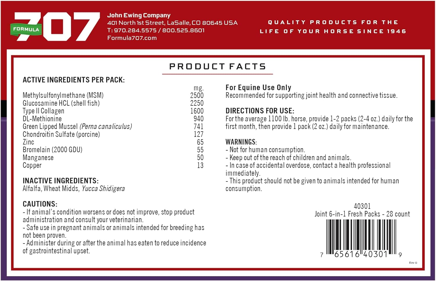 Joint Integrity and Inflammatory Response Support for Horses - Equine Supplement with Green-Lipped Mussel, MSM, Glucosamine, Chondroitin, Collagen - Daily Fresh Packs