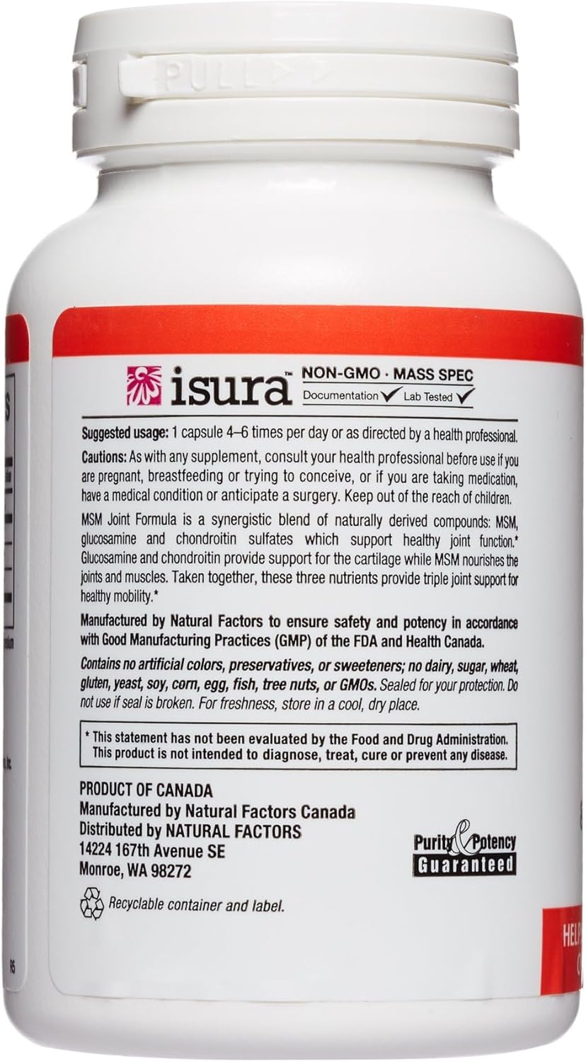 Joint MSM Formula with Glucosamine & Chondroitin Sulfate - 90 Capsules for Healthy Joints, Muscles, and Cartilage