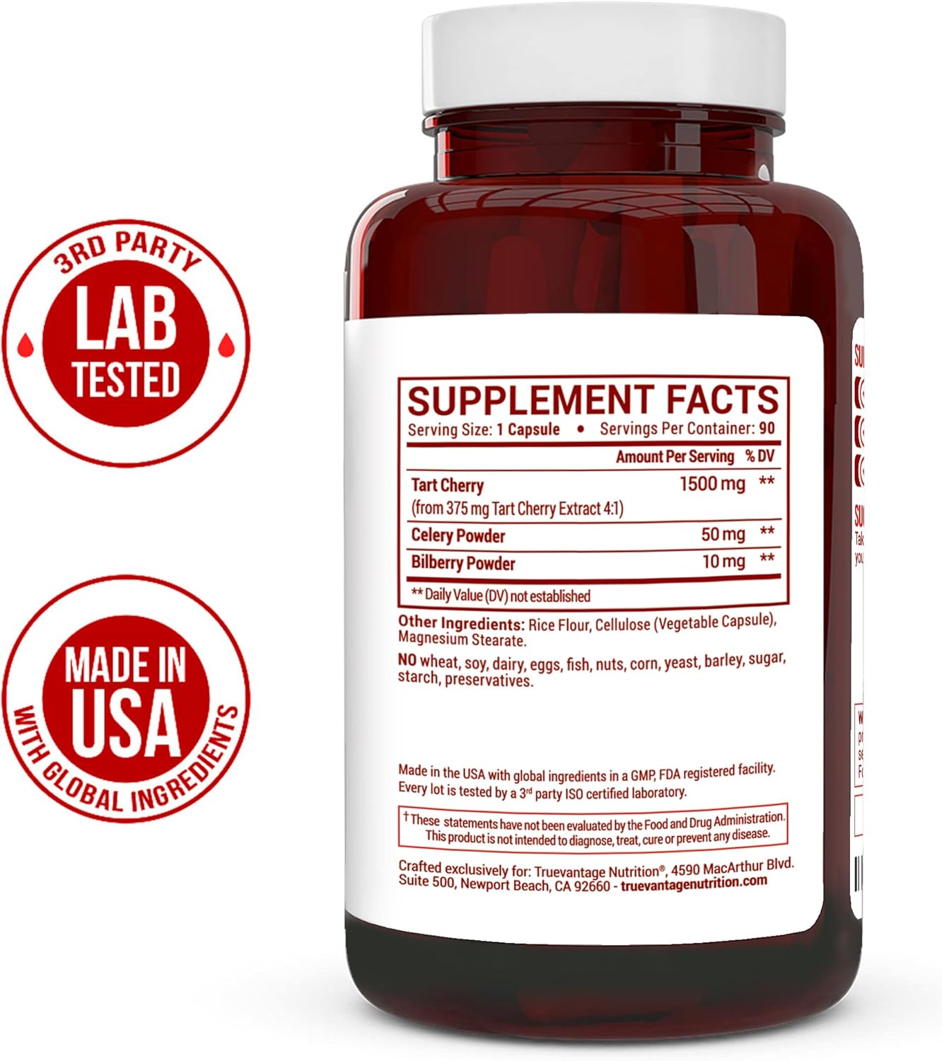 Joint Support and Muscle Recovery Capsules with Tart Cherry, Celery Seed, and Bilberry Extracts - 90 Count - Made in USA