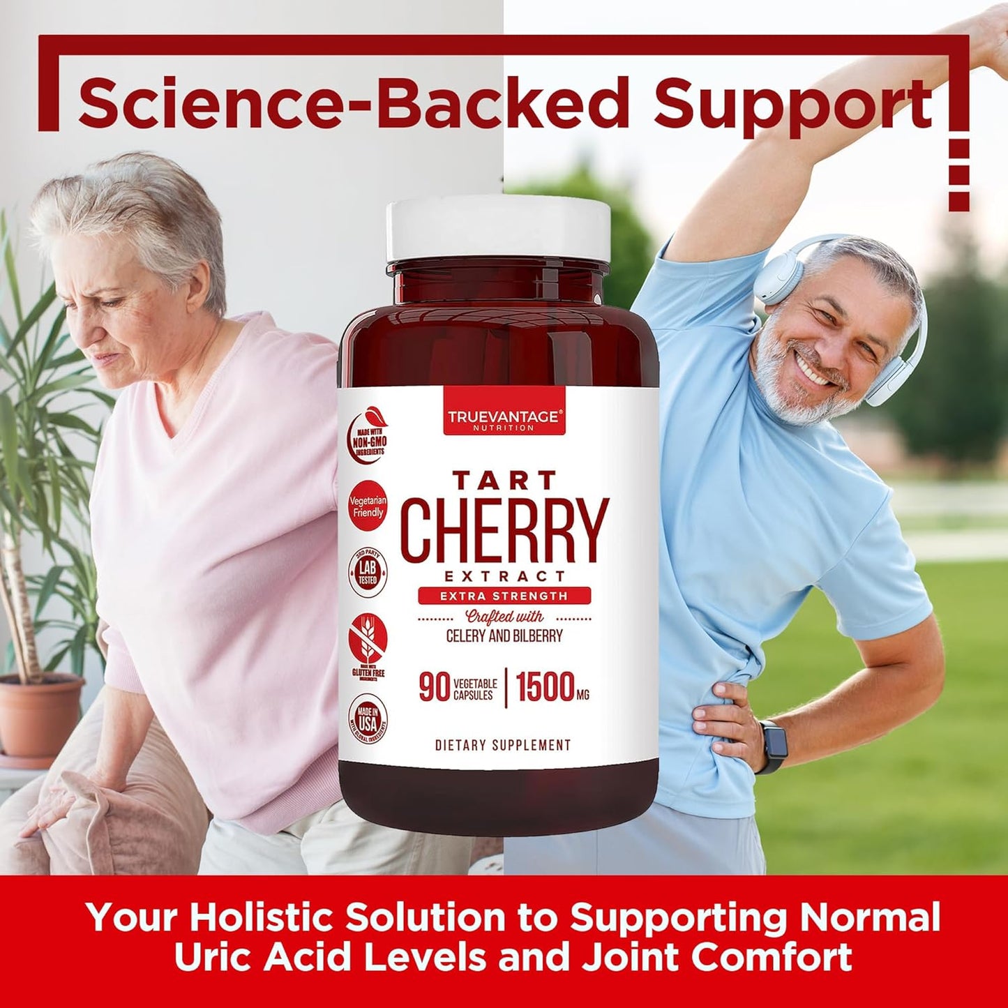 Joint Support and Muscle Recovery Capsules with Tart Cherry, Celery Seed, and Bilberry Extracts - 90 Count - Made in USA