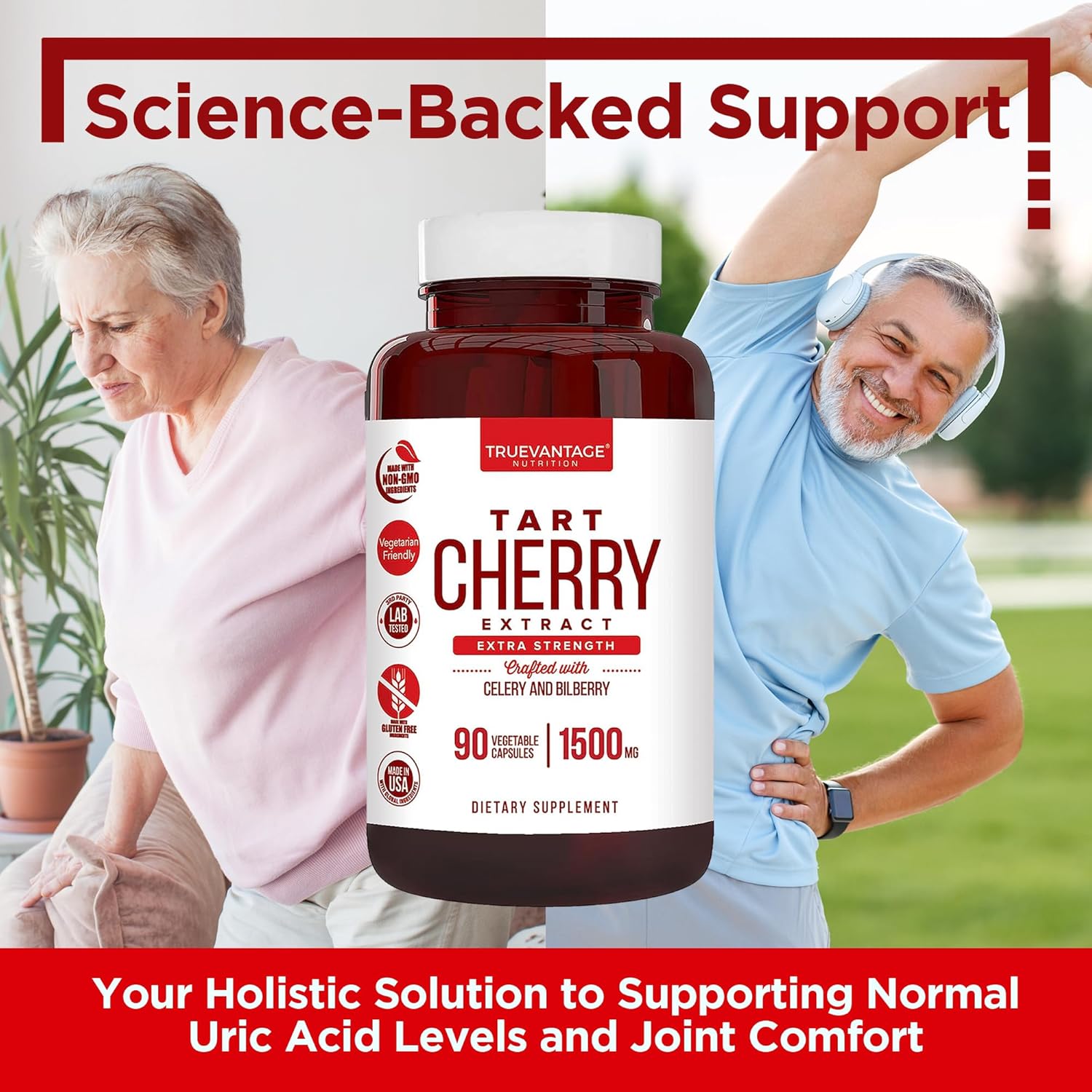 Joint Support and Muscle Recovery Capsules with Tart Cherry, Celery Seed, and Bilberry Extracts - 90 Count - Made in USA