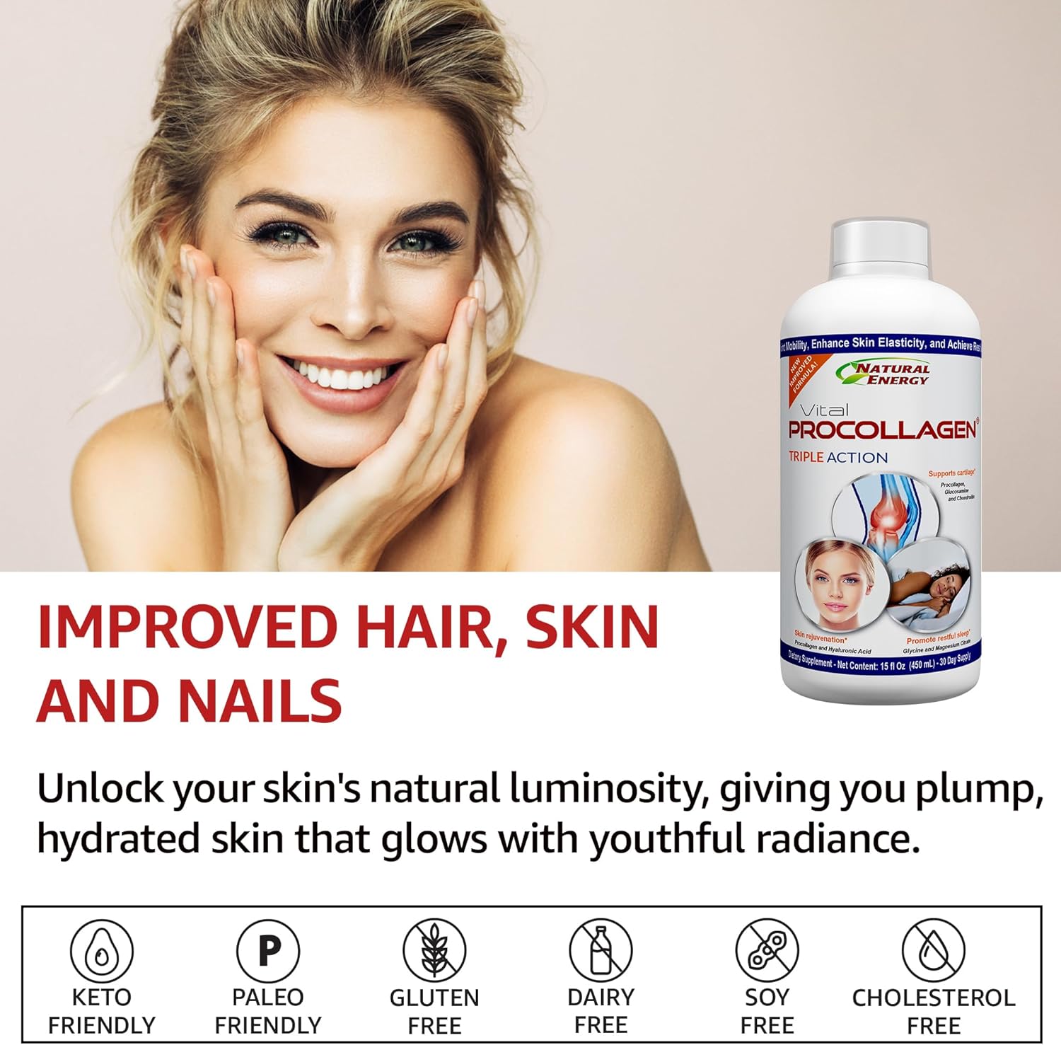 Joint Support and Skin Care Collagen Peptides Mix with Hyaluronic Acid, Glucosamine, Chondroitin, Magnesium, and Aloe - 30 Day Supply for Men and Women