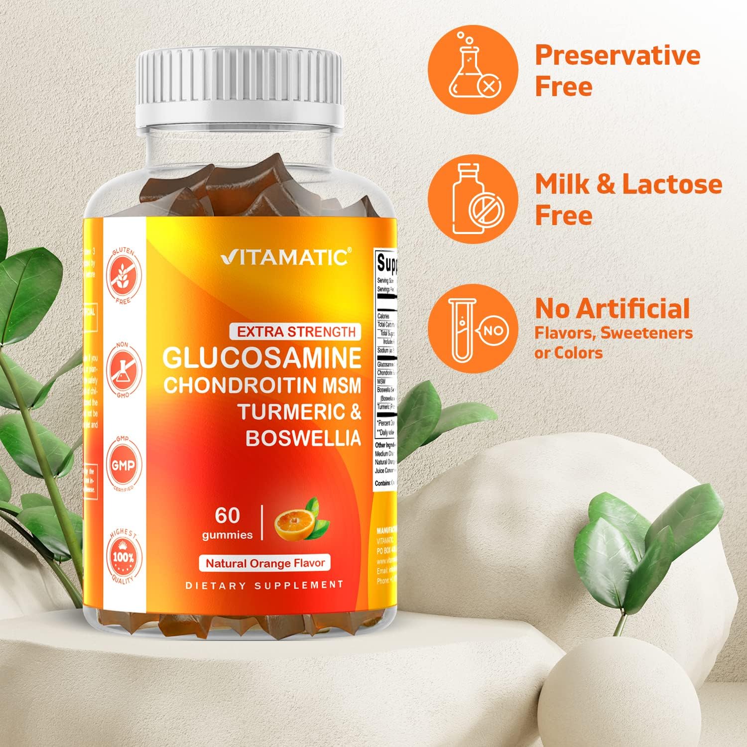 Joint Support Gummies with Glucosamine, Chondroitin, MSM, Turmeric, and Boswellia - 60 Pectin Based Gummies