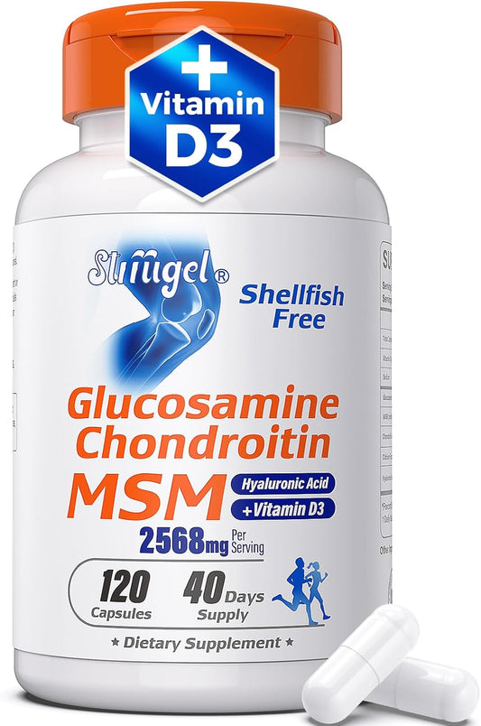 Joint Support Supplement with Glucosamine, Chondroitin, MSM, and Vitamin D3 - Shellfish Free, Non-GMO Formula for Inflammation, Flexibility, and Bone Health