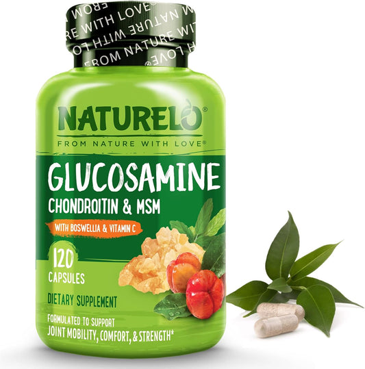 Joint Support Supplement with Glucosamine, Chondroitin, MSM, Boswellia, and Vitamin C - 120 Capsules by NATURELO