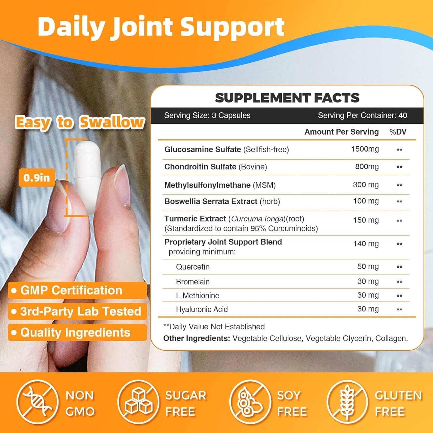 Joint Support Supplement with Glucosamine, Chondroitin, MSM, Turmeric & Boswellia - 93 Capsules