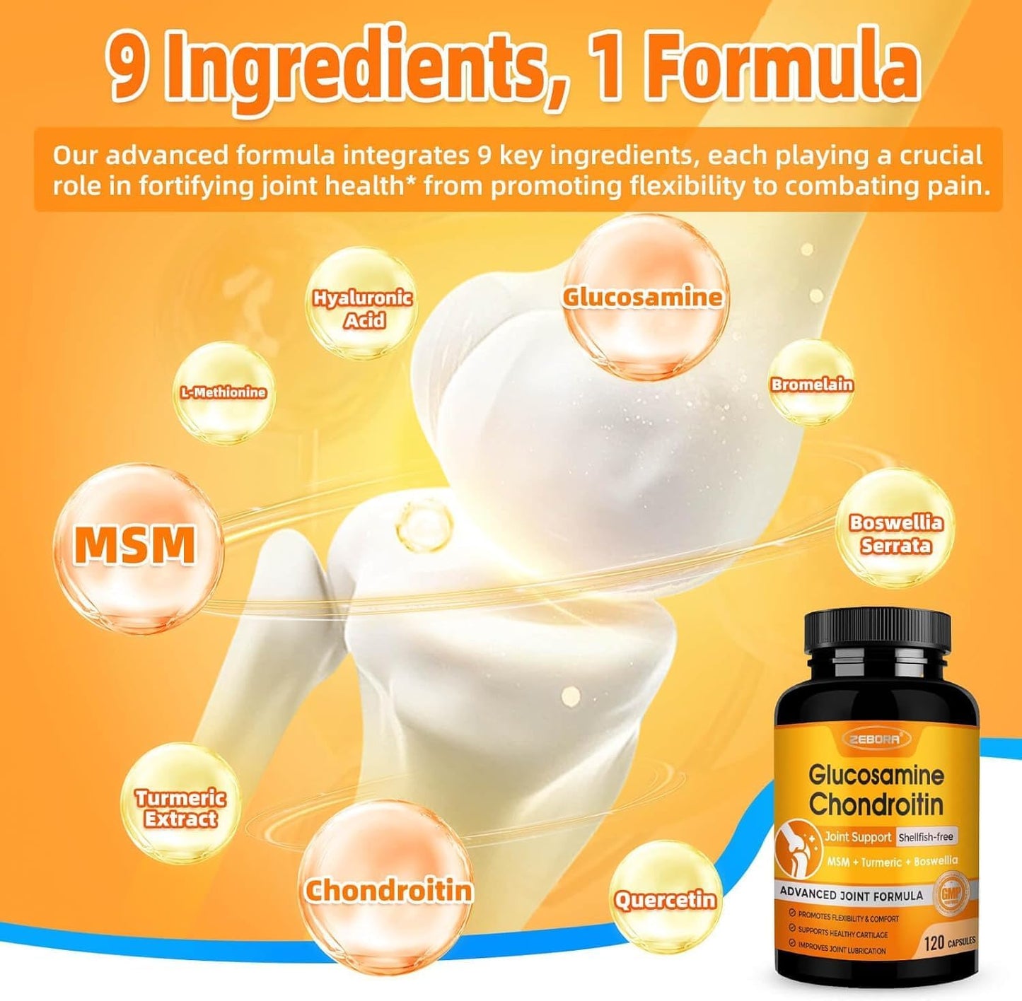 Joint Support Supplement with Glucosamine, Chondroitin, MSM, Turmeric & Boswellia - 93 Capsules