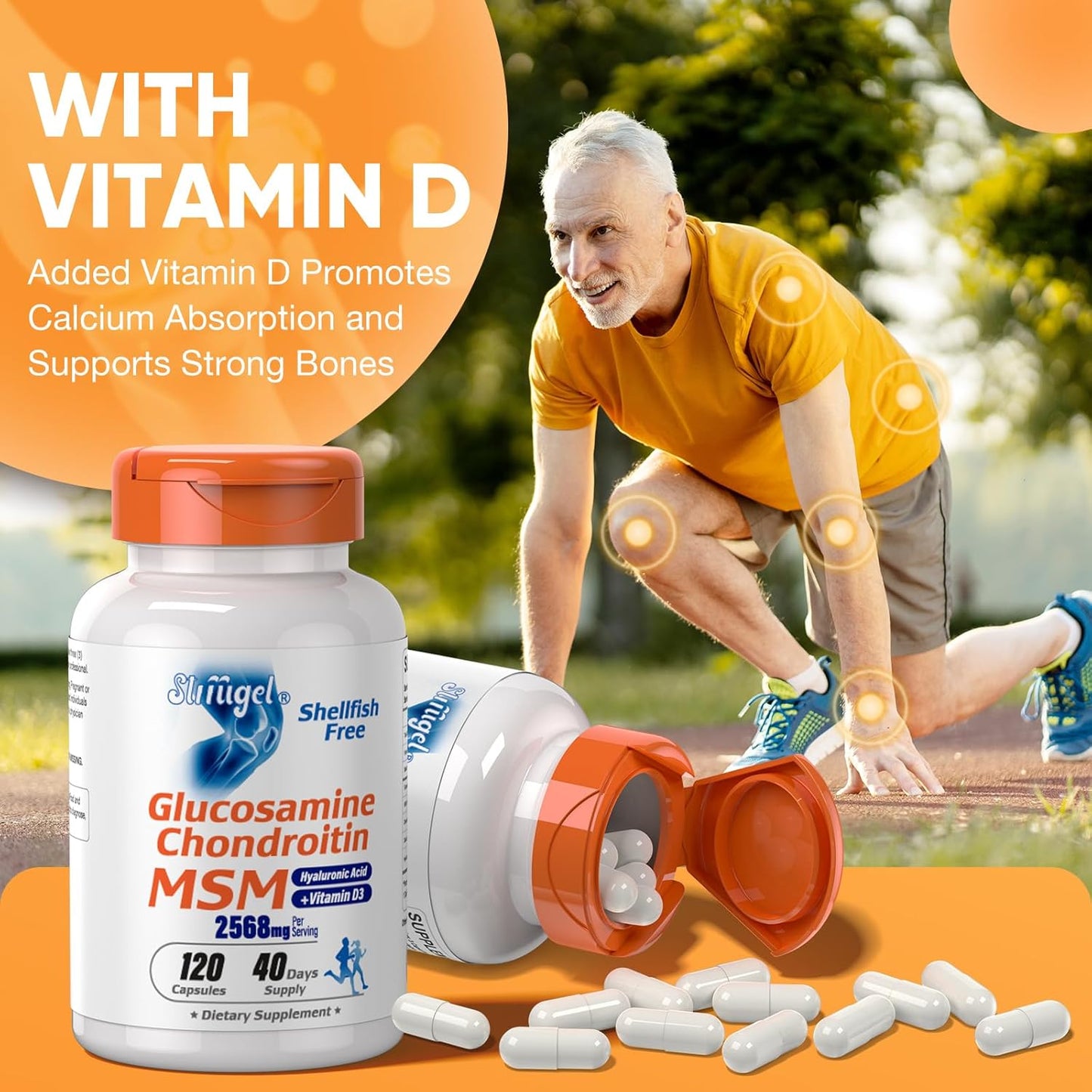 Joint Support Supplement with Glucosamine, Chondroitin, MSM, and Vitamin D3 - Shellfish Free, Non-GMO Formula for Inflammation, Flexibility, and Bone Health