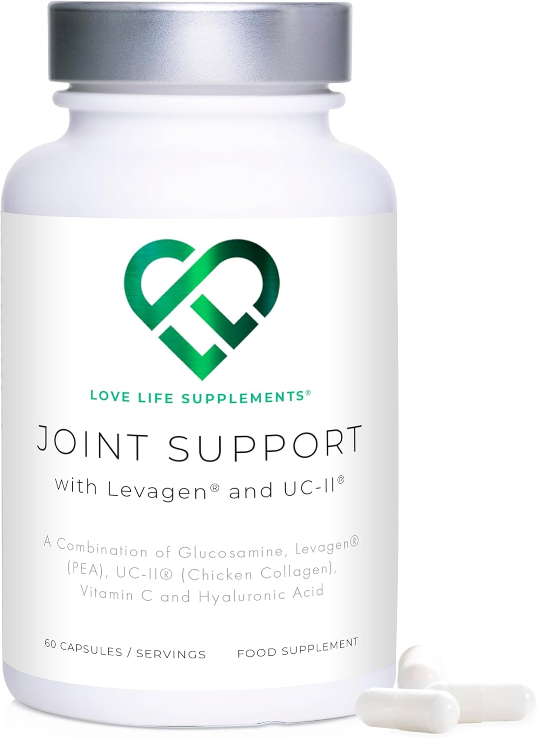Joint Support Supplement with Glucosamine, Vitamin C, Hyaluronic Acid, Levagen®, UC-II® Chicken Collagen - 60 Capsules, 2 Month Supply for Joint Pain Relief & Care in Men & Women