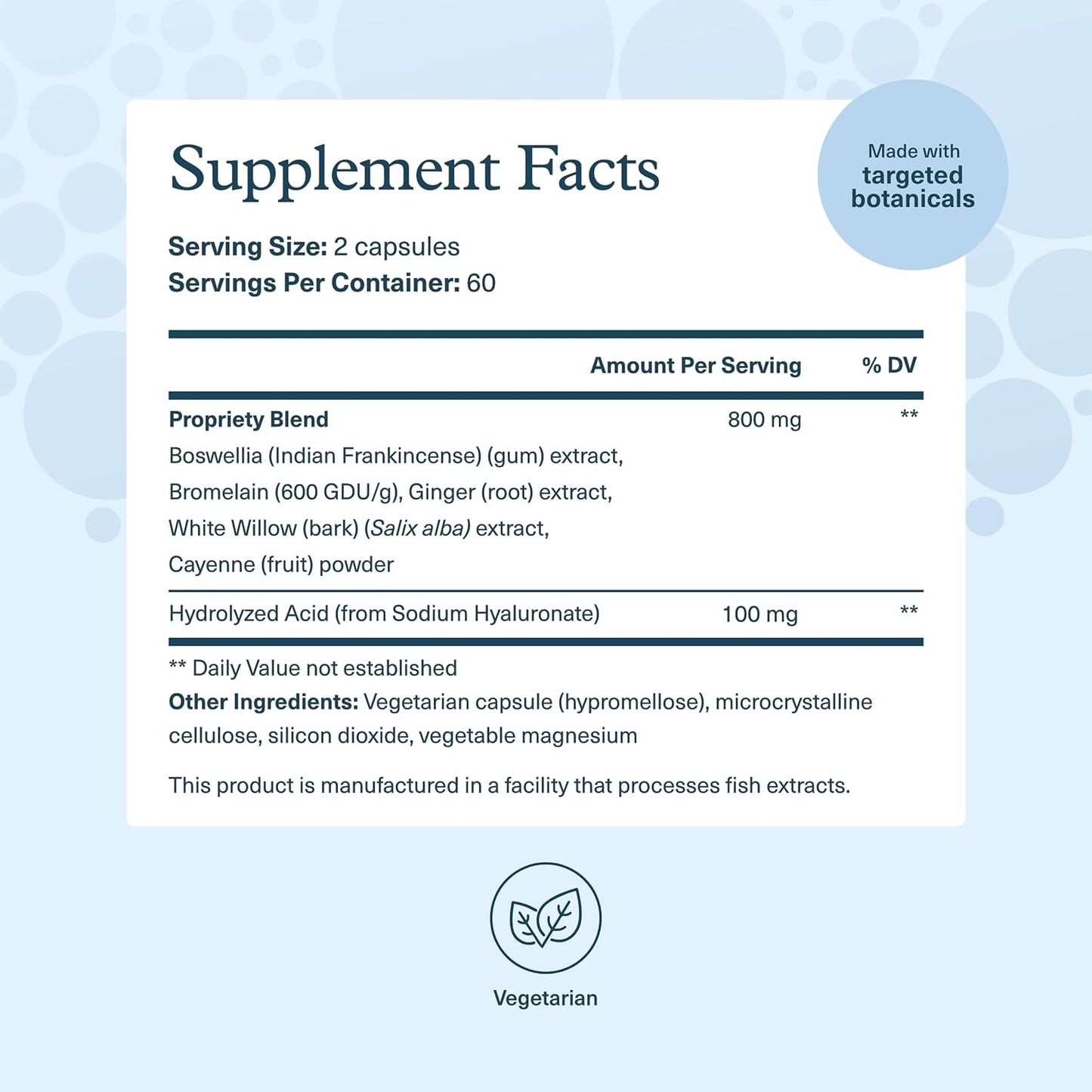Joint Support Supplement with Hyaluronic Acid, Boswellia Extract, and Skin Health Benefits - 120 Vegetarian Capsules
