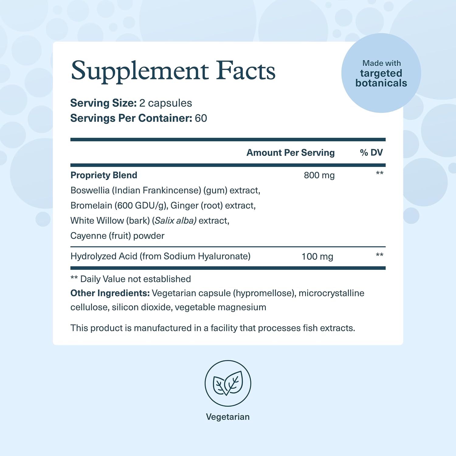 Joint Support Supplement with Hyaluronic Acid, Boswellia Extract, and Skin Health Benefits - 120 Vegetarian Capsules