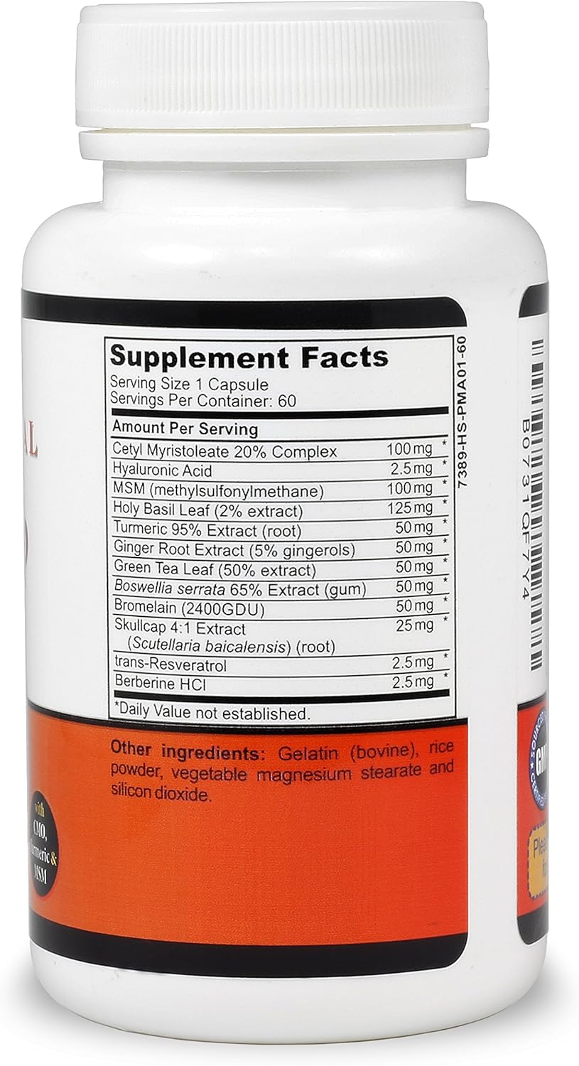 Joint Support Supplement with Hyaluronic Acid, Turmeric, and MSM Capsules for Knees & Hips (Non-GMO)