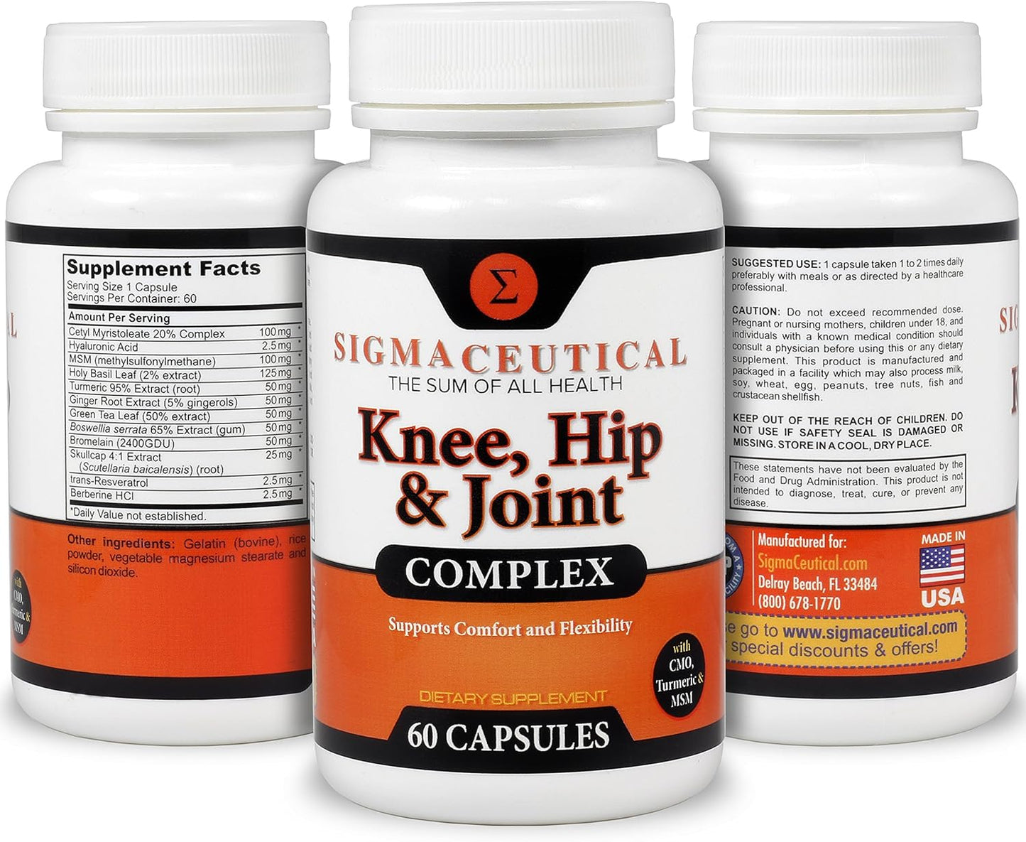 Joint Support Supplement with Hyaluronic Acid, Turmeric, and MSM Capsules for Knees & Hips (Non-GMO)