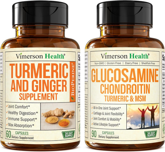Joint Support Supplement with Turmeric, Ginger Root, Glucosamine, Chondroitin, and MSM for Optimal Health