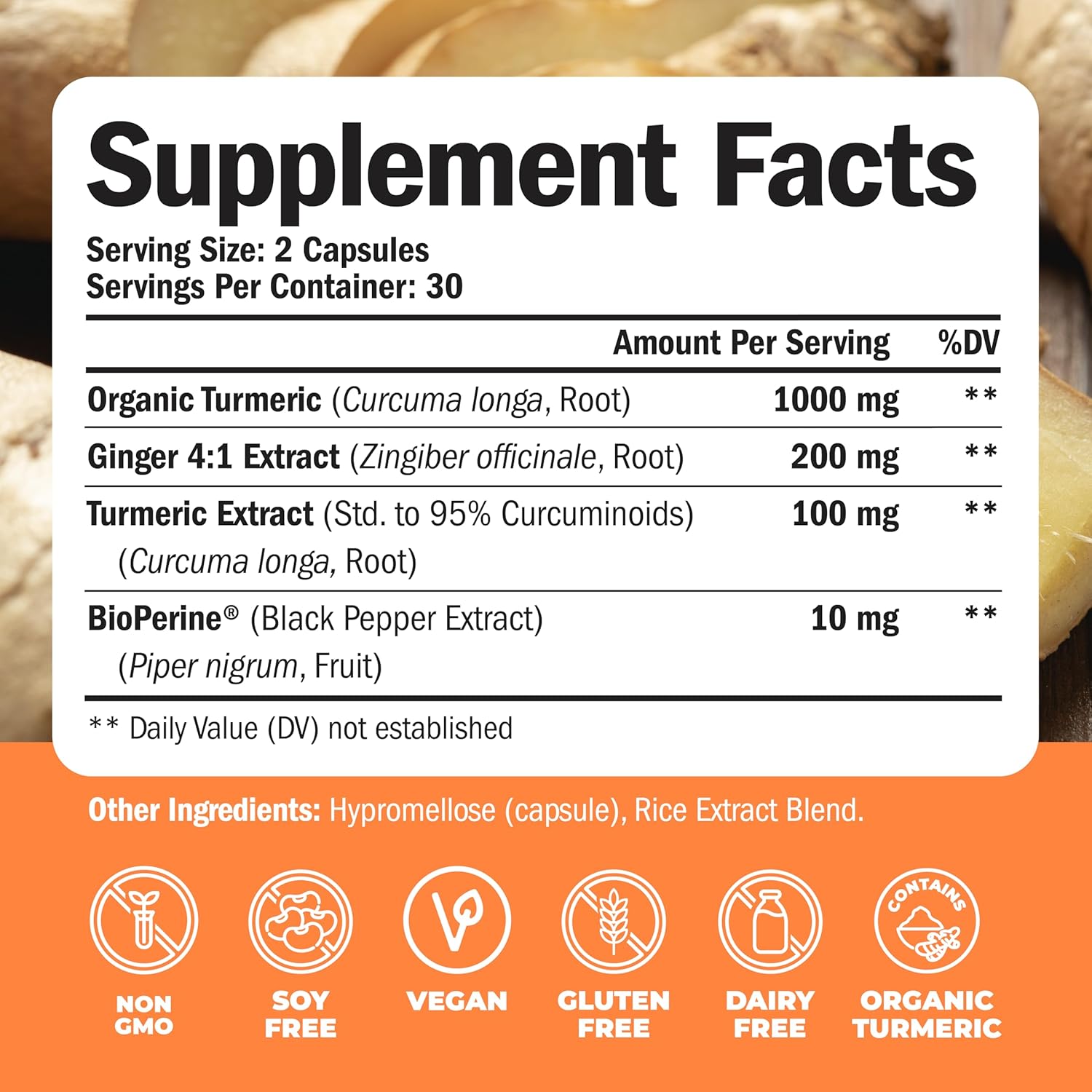 Joint Support Supplement with Turmeric, Ginger Root, Glucosamine, Chondroitin, and MSM for Optimal Health