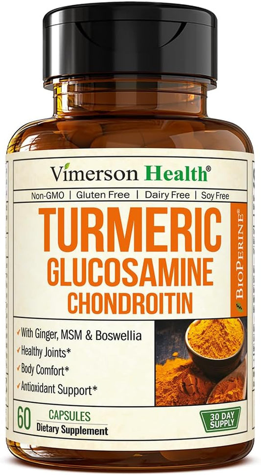 Joint Support Supplement with Turmeric, Glucosamine, and Chondroitin for Men & Women - Includes Ginger, Boswellia, MSM, and Black Pepper for Immune Health - 60 Capsules