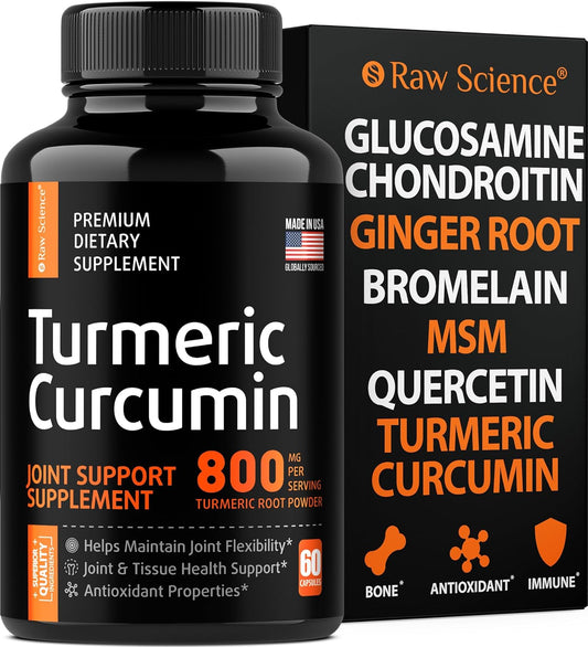 Joint Support Supplement with Turmeric, Glucosamine, Chondroitin, MSM, and Ginger - Herbal Supplements for Inflammatory Response and Knee Support - 60 Capsules for Men & Women