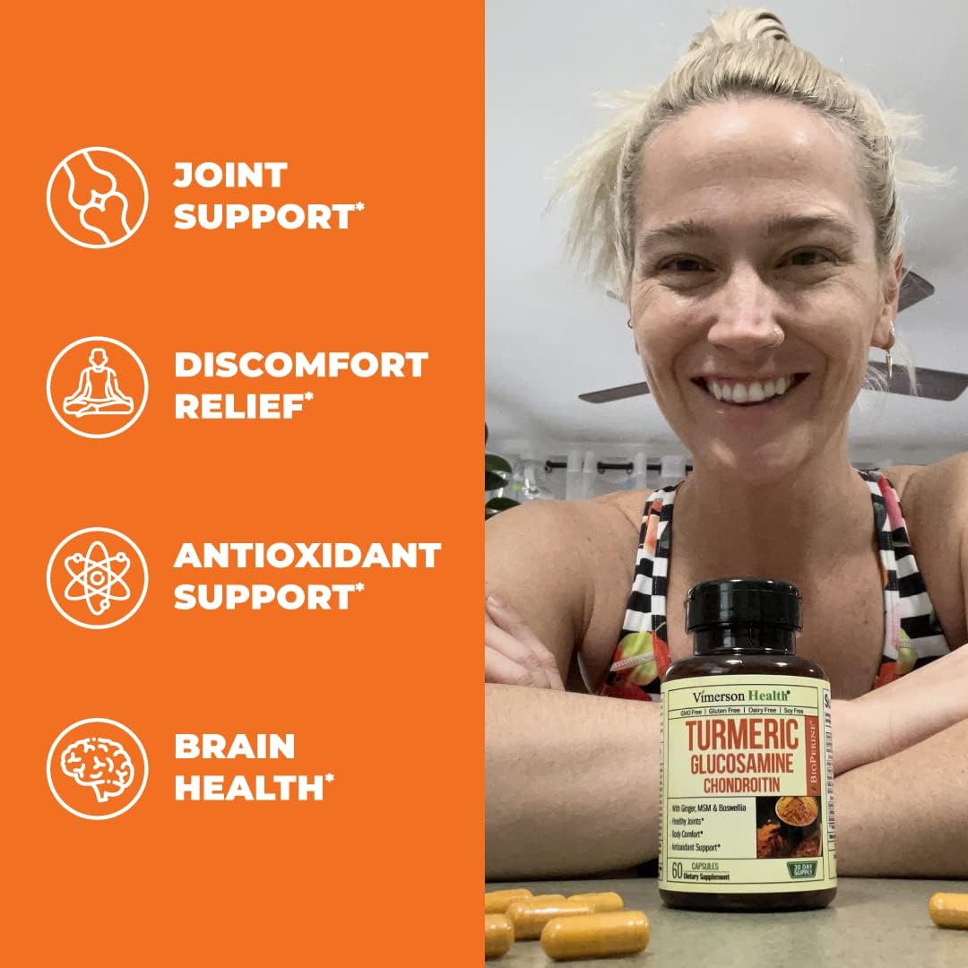 Joint Support Supplement with Turmeric, Glucosamine, and Chondroitin for Men & Women - Includes Ginger, Boswellia, MSM, and Black Pepper for Immune Health - 60 Capsules