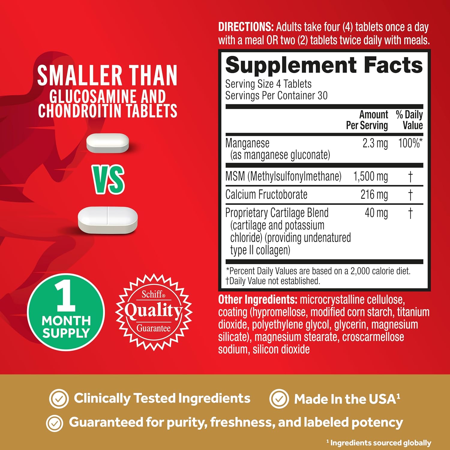 Joint Support Supplement with Type 2 Collagen, MSM, Calcium, Fructoborate, and Manganese - Promotes Healthy Joints and Bones - 120 Tablets