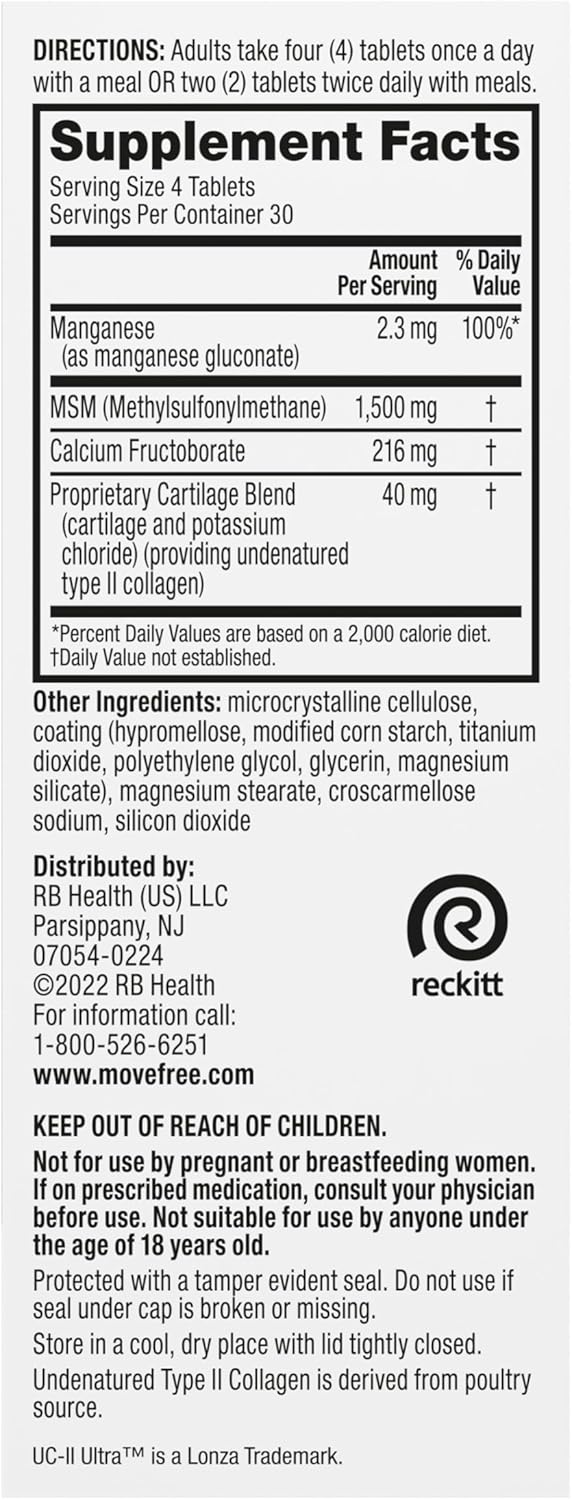 Joint Support Supplement with Type 2 Collagen, MSM, Calcium, Fructoborate, and Manganese - Promotes Healthy Joints and Bones - 120 Tablets