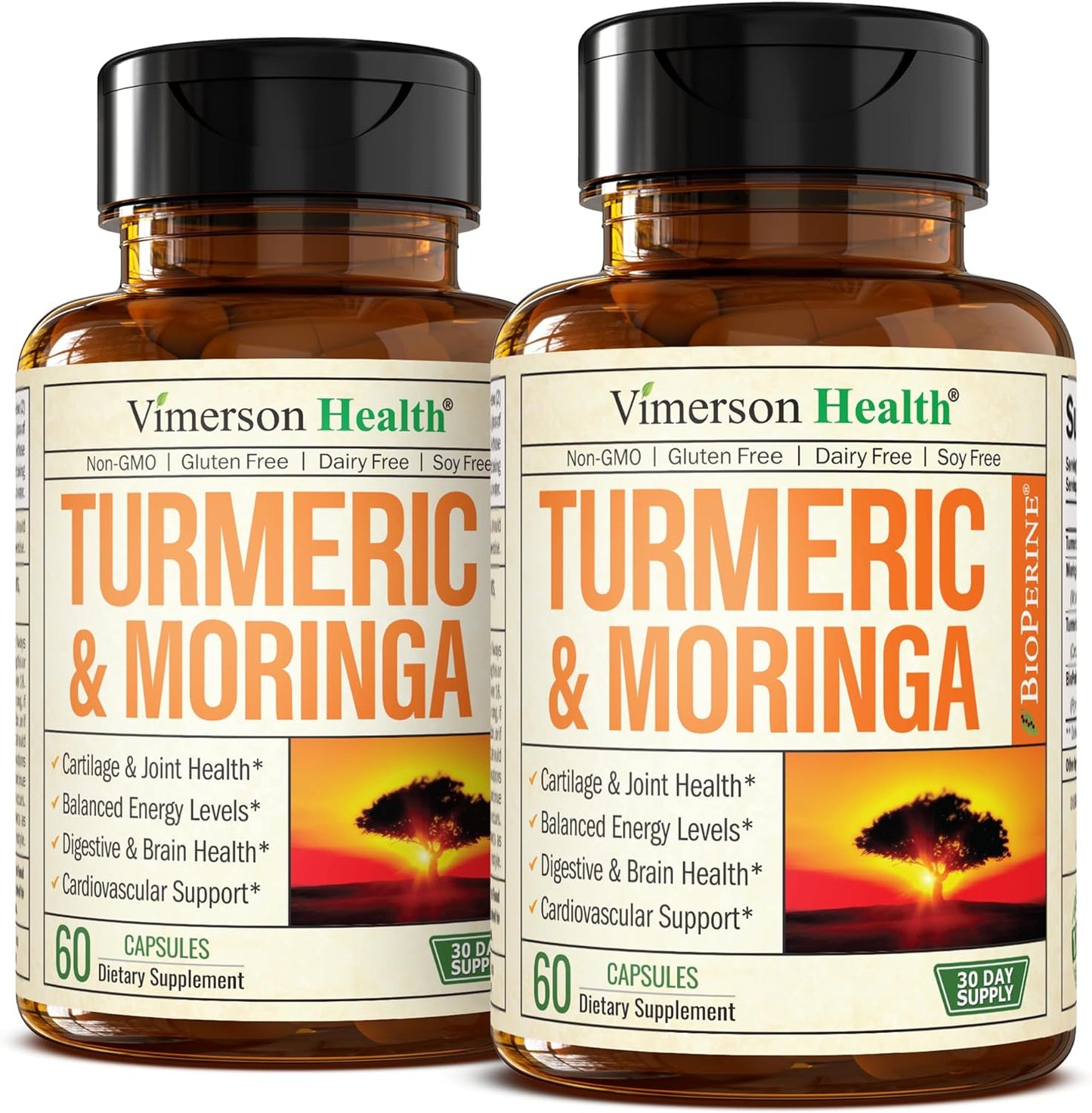 Joint Support Turmeric and Moringa Supplement with Black Pepper - Premium Capsules for Women and Men - Supports Digestion and Energy - 2 Pack