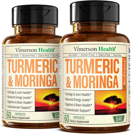 Joint Support Turmeric and Moringa Supplement with Black Pepper - Premium Capsules for Women and Men - Supports Digestion and Energy - 2 Pack