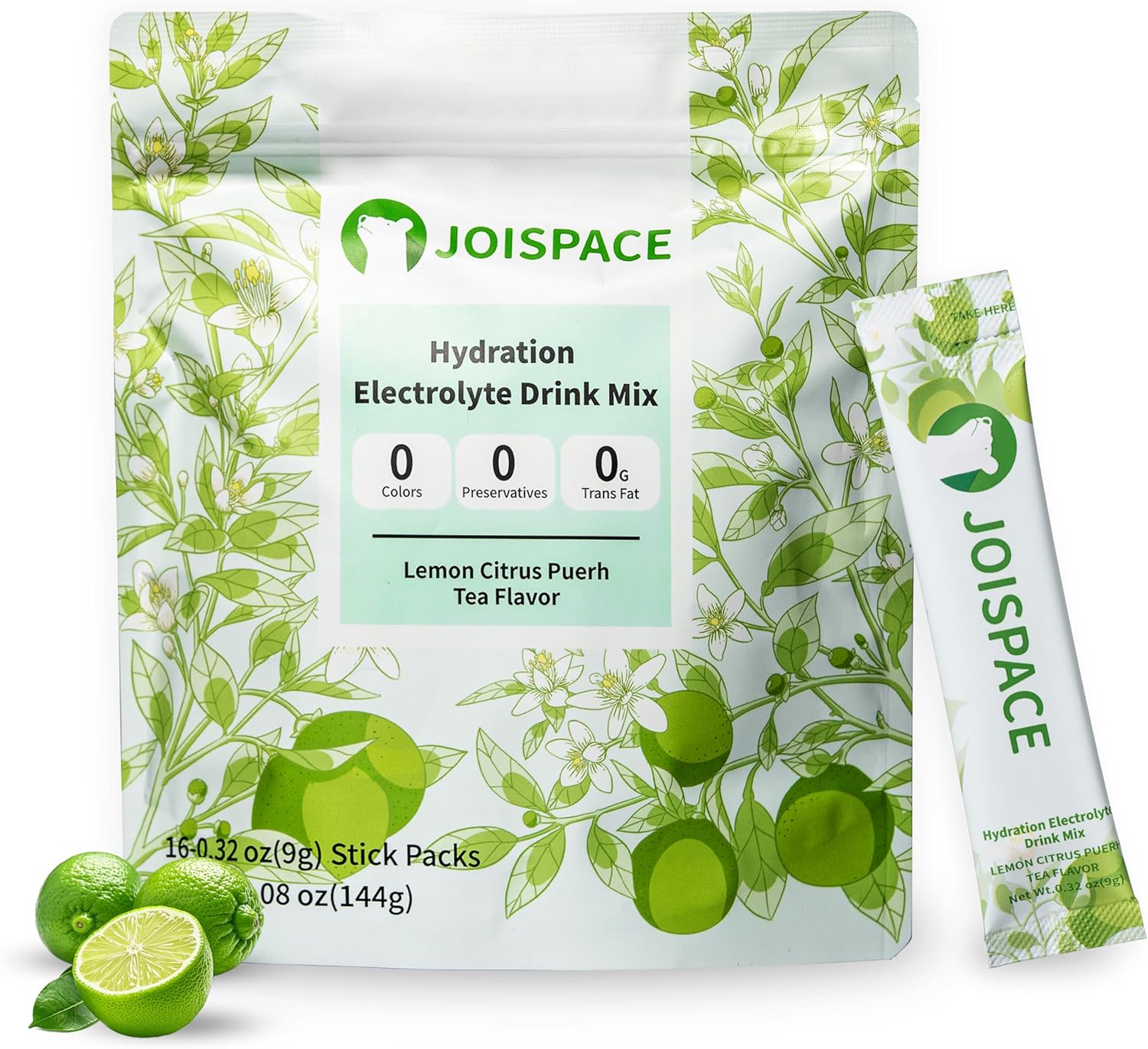 JOISPACE Lemon Lime Tea Electrolyte Drink Mix: Fast Hydration & Electrolytes Boost - Non-GMO, Vegan, Gluten-Free (16 Servings)