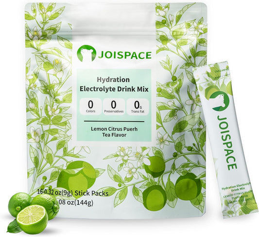JOISPACE Lemon Lime Tea Electrolyte Drink Mix: Fast Hydration & Electrolytes Boost - Non-GMO, Vegan, Gluten-Free (16 Servings)
