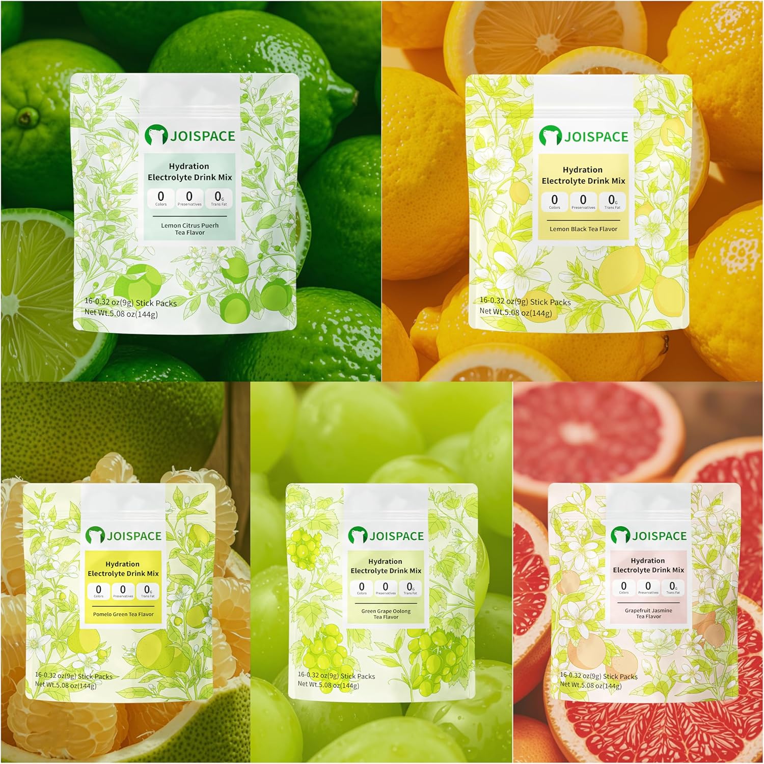 JOISPACE Pomelo Tea Electrolyte Drink Mix | Fast Hydration & Electrolytes Boost | Non-GMO, Vegan, Gluten-Free | 32 Servings
