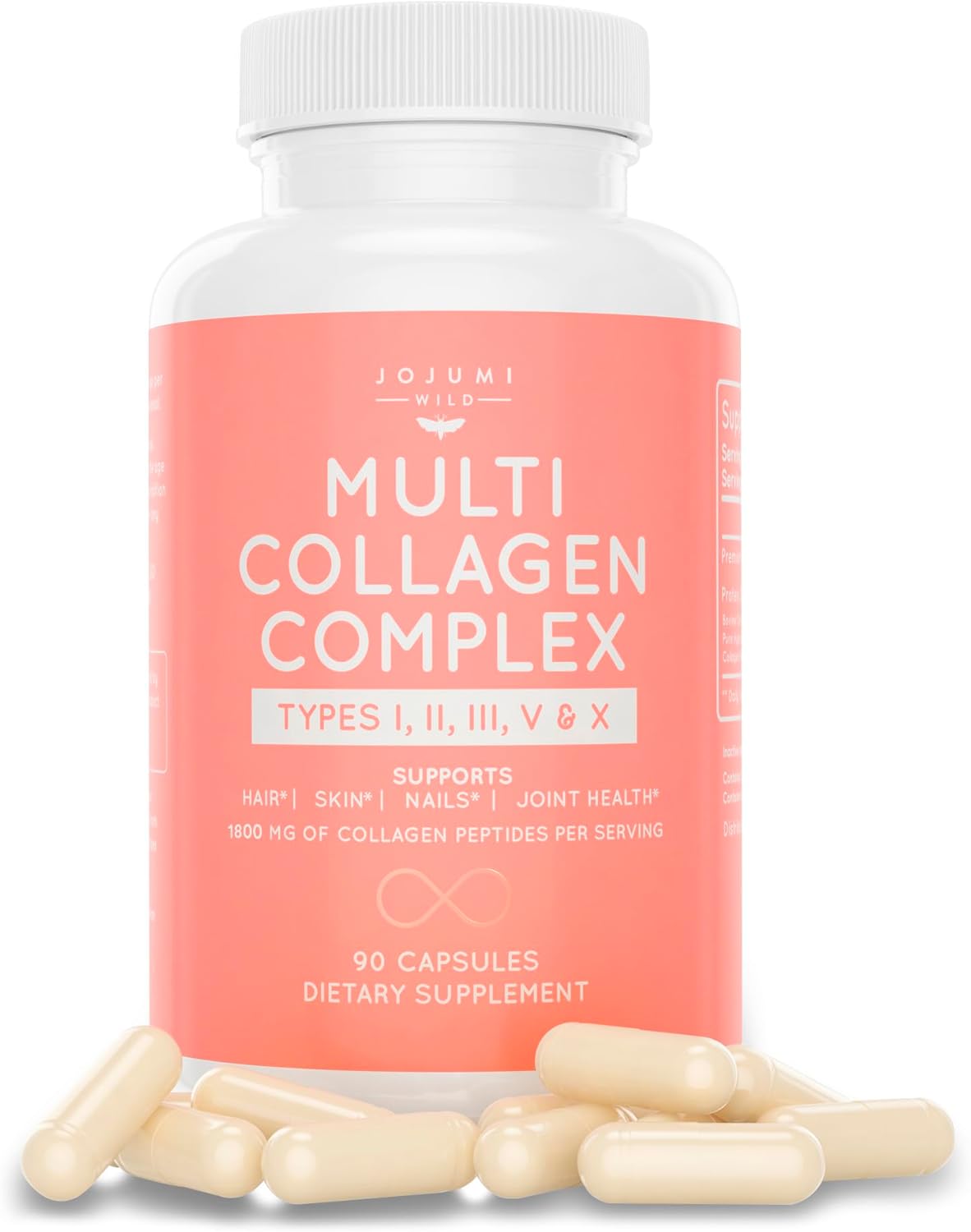 JOJUMI WILD 5-in-1 Multi Collagen Capsules for Skin, Hair, Nails, Joints - Women's Collagen Supplements for Gut Health, Anti Aging - Type I, II, III, V + X