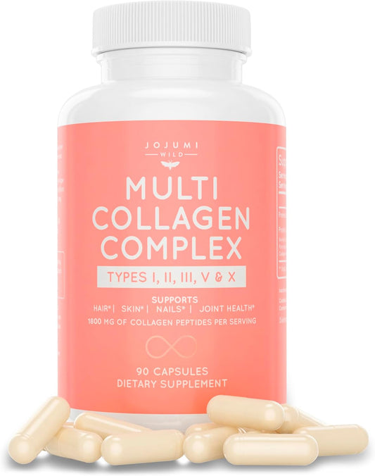 JOJUMI WILD 5-in-1 Multi Collagen Capsules for Skin, Hair, Nails, Joints - Women's Collagen Supplements for Gut Health, Anti Aging - Type I, II, III, V + X
