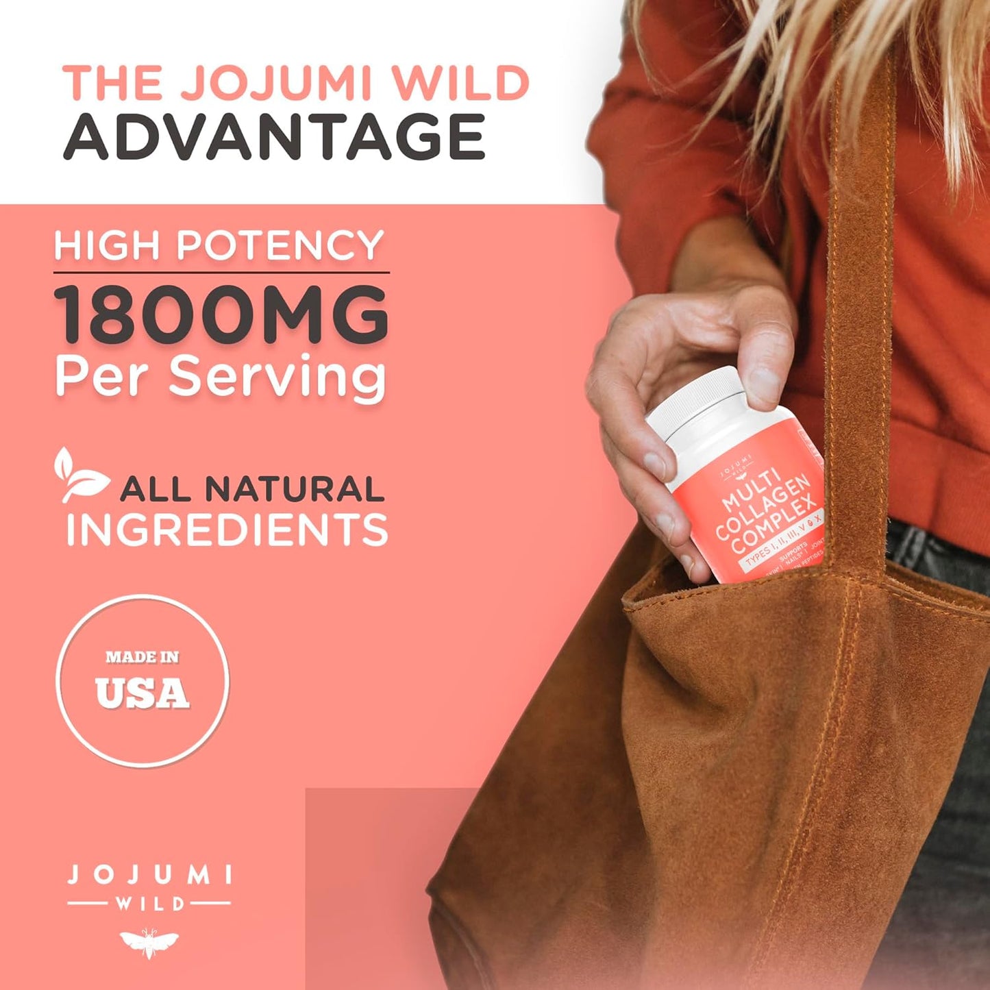 JOJUMI WILD 5-in-1 Multi Collagen Capsules for Skin, Hair, Nails, Joints - Women's Collagen Supplements for Gut Health, Anti Aging - Type I, II, III, V + X