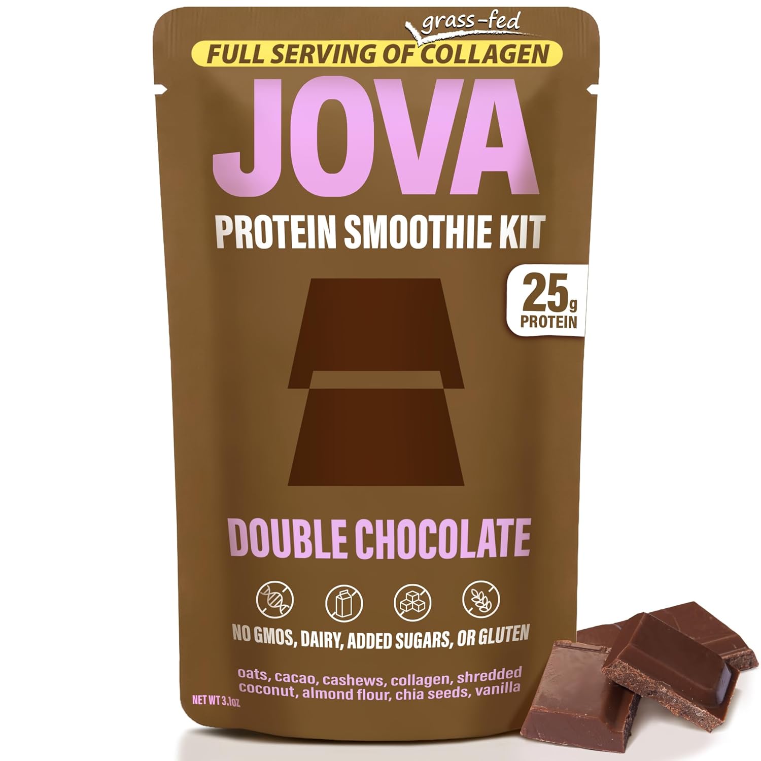 JOVA JOVA Double Chocolate Collagen & Protein Meal Replacement Shake - Pack of 6 Smoothie Kits with 25g Protein, 11g Fiber, 2g Sugar - Delicious & Creamy, Gluten-Free, Non-GMO, USA Made