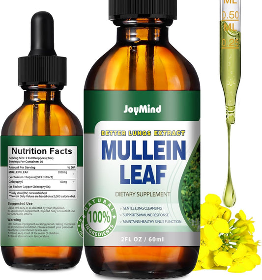 JoyMind Mullein Leaf Extract Drops - 2800MG Lung Cleanse & Detox - Respiratory Health & Immunity Support - 2 FL.OZ