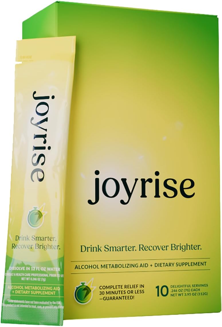 Joyrise Fast-Acting Pre or Post-Drinking Aid Powder Sticks - Patented Formula, Guaranteed Results in 30min or Less - 10 Packs