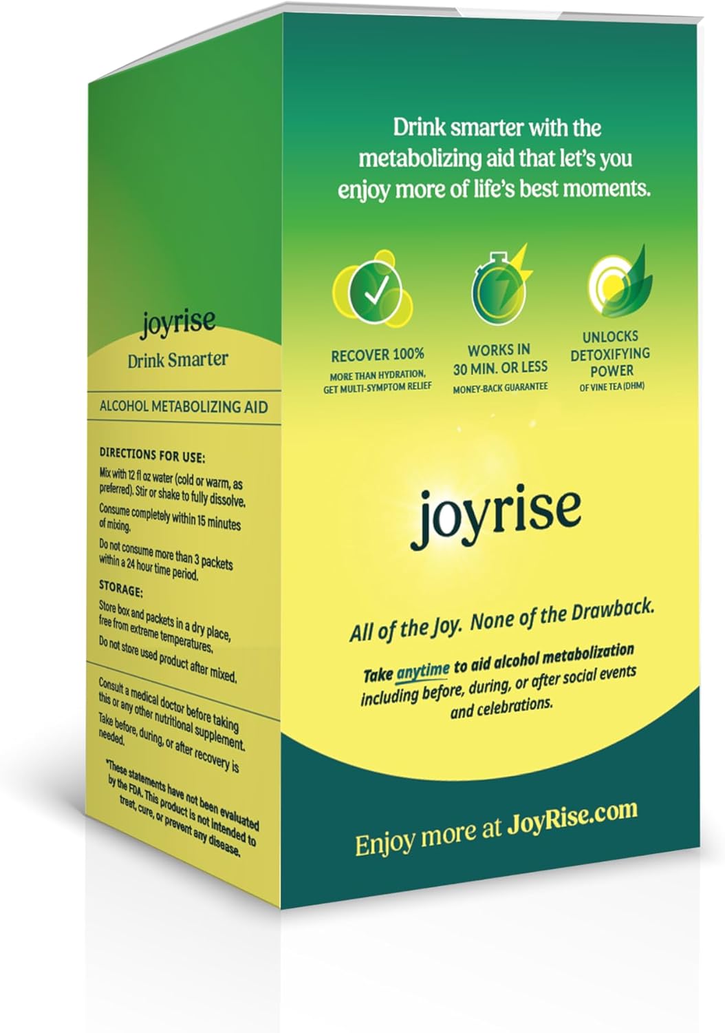 Joyrise Fast-Acting Pre or Post-Drinking Aid Powder Sticks - Patented Formula, Guaranteed Results in 30min or Less - 10 Packs