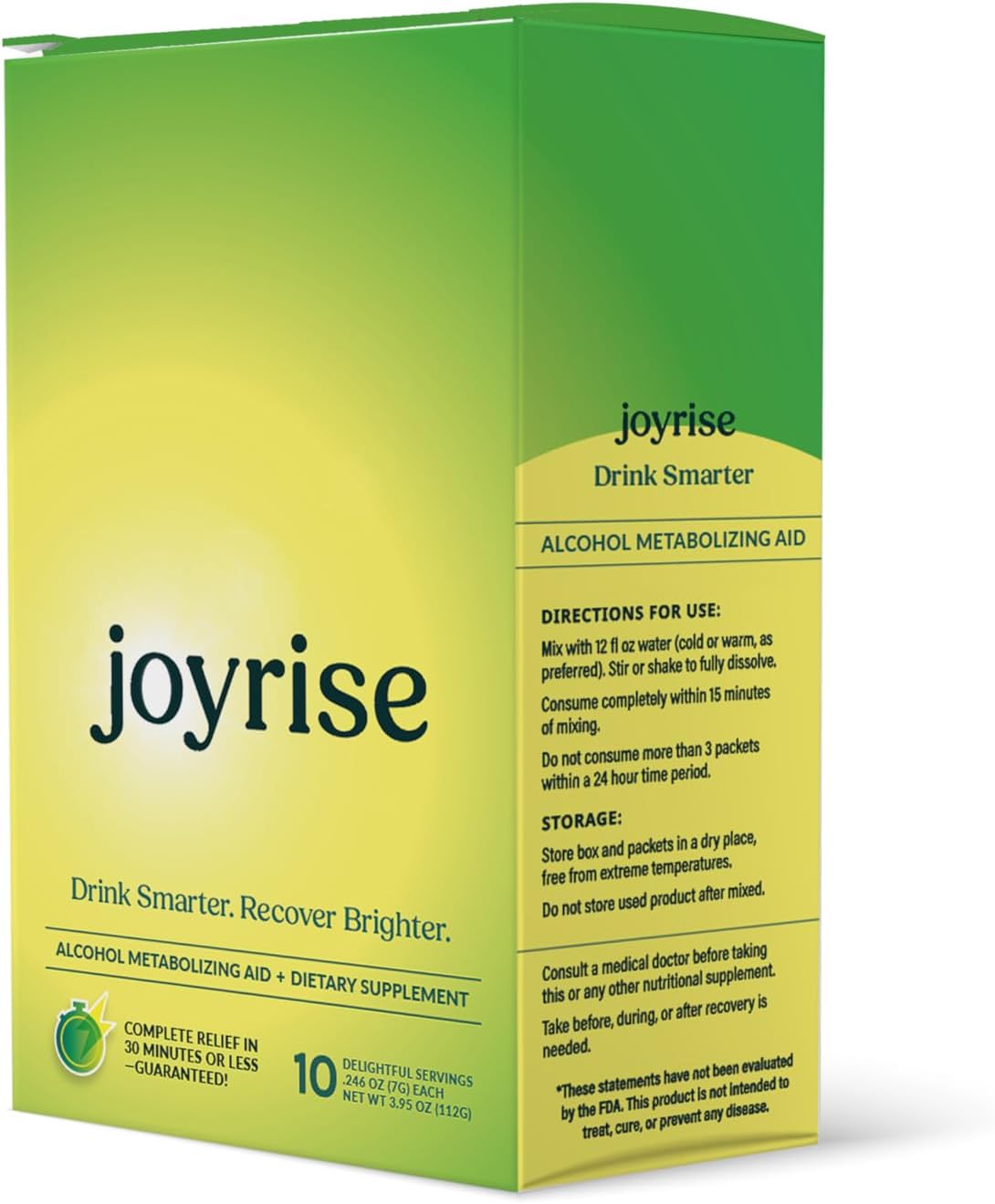 Joyrise Fast-Acting Pre or Post-Drinking Aid Powder Sticks - Patented Formula, Guaranteed Results in 30min or Less - 10 Packs
