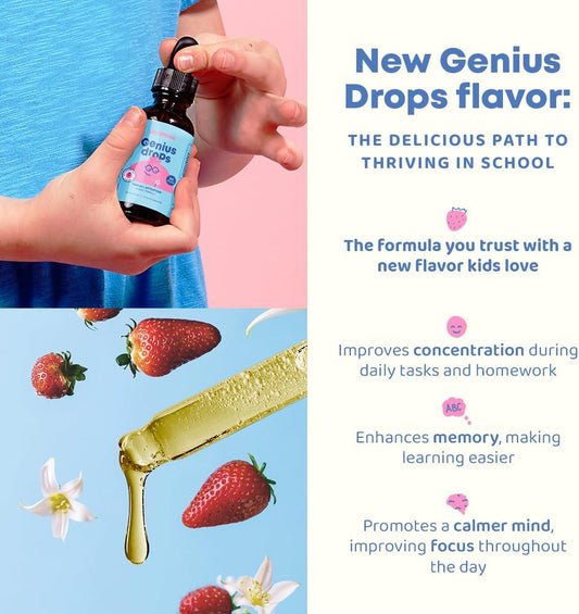 JoySpring Genius Drops Smartberry Vanilla | Enhances Academic Performance | Liquid Herbal Focus Supplement for Children