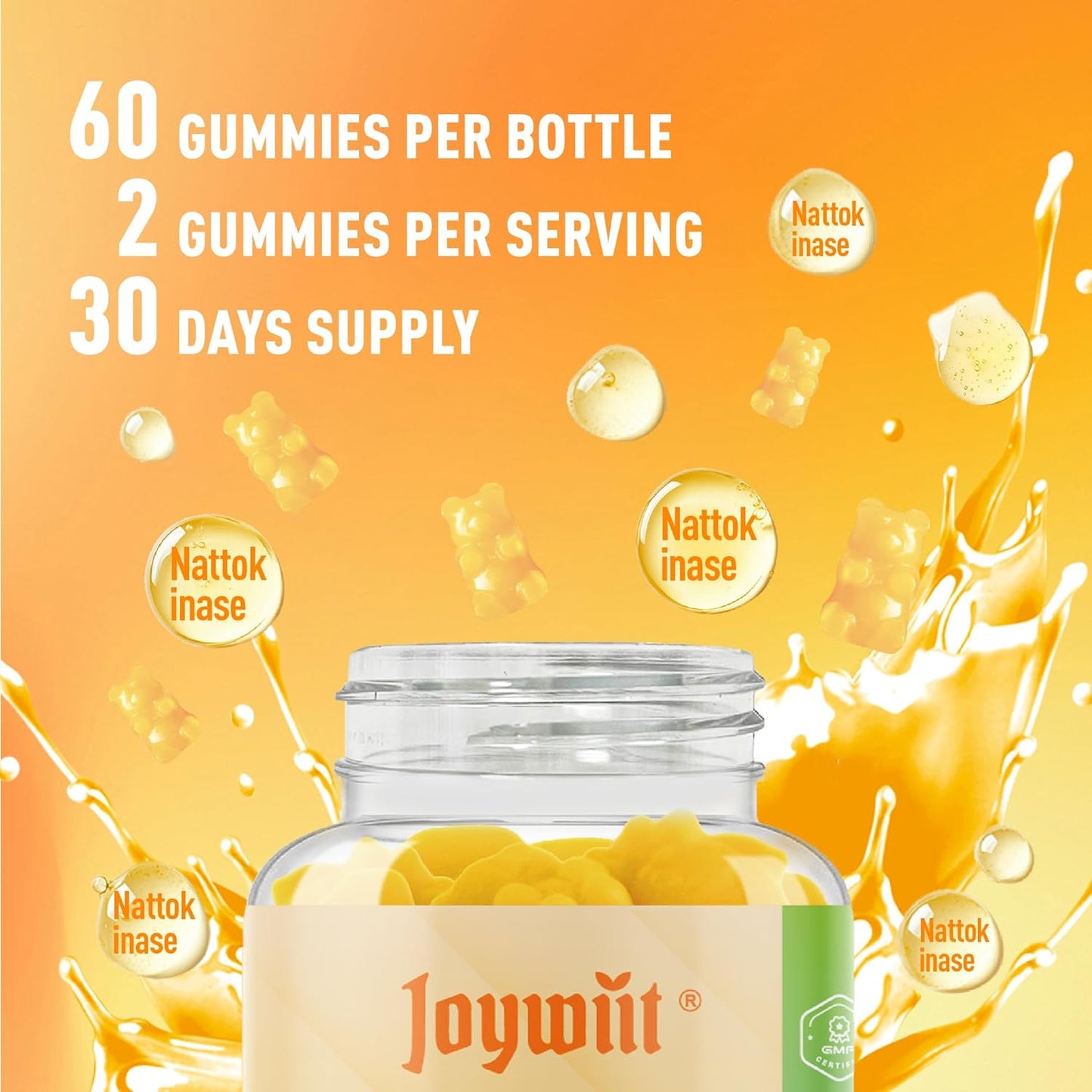 Joywiit Nattokinase and Serrapeptase Enzyme Gummies for Circulatory and Digestive Support - 60 Count Vegan Supplement