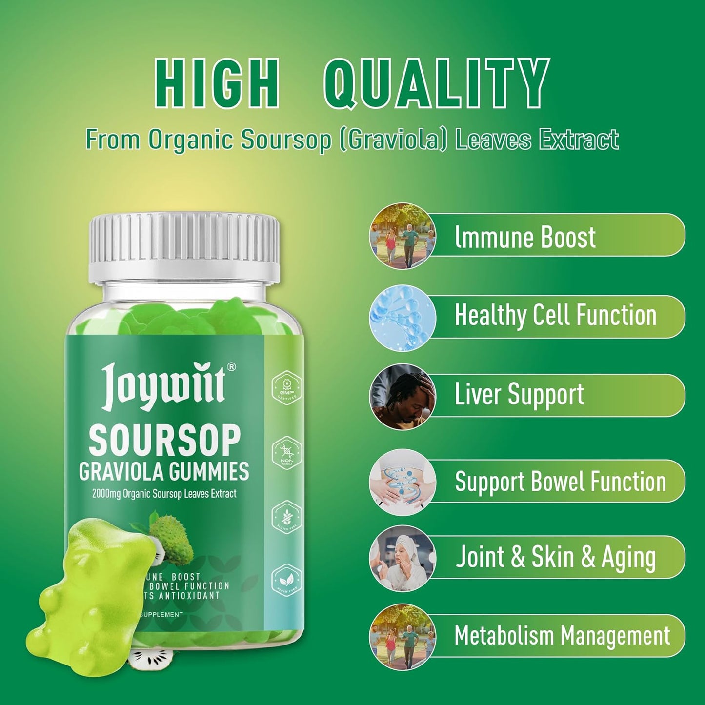 Joywiit Vitamin B2 and Soursop Graviola Gummies - Immune Support and Energy Boost Supplement