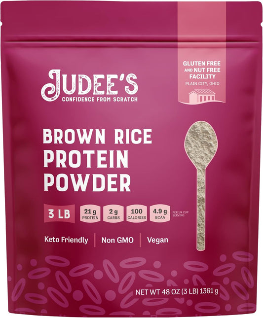 Judee's Brown Rice Protein Powder (80% Protein) 3 lb - Non-GMO, Sprouted, Keto-Friendly Plant-Based Protein - Gluten, Dairy, Soy Free