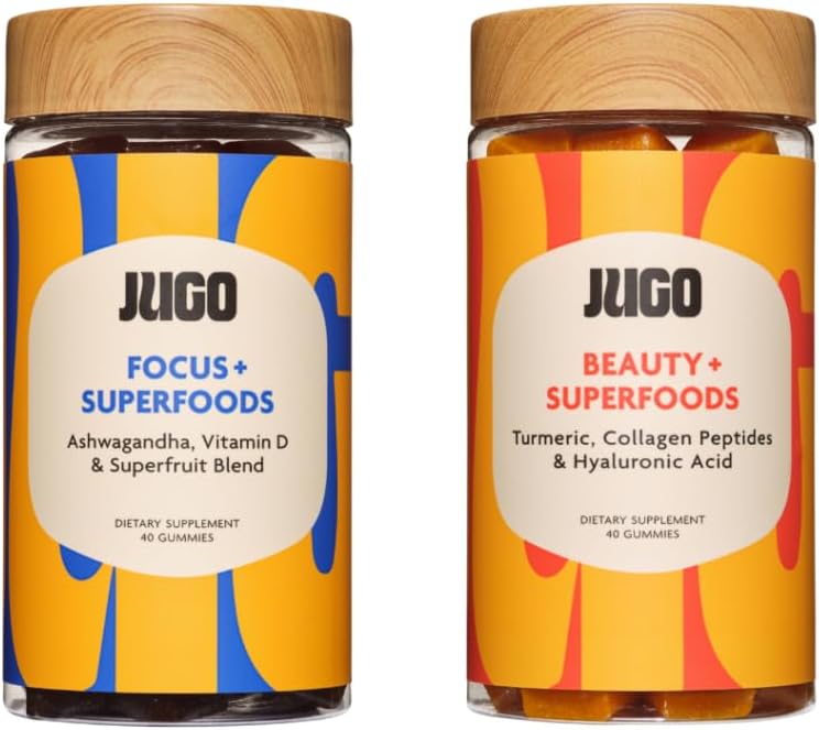 JUGO Beauty + Focus Gummy Bundle with Ashwagandha, Collagen, and Biotin - Enhance Focus, Reduce Stress, Promote Radiant Hair, Skin, Nails
